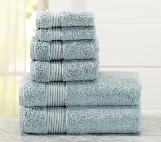 6-Piece Luxury Hotel / Spa 100% Turkish Cotton Towel Set, 600 GSM. Includes Bath Towels, Hand Towels and Washcloths. Melanie Collection By Great Bay Home Brand. (Cloud Blue)