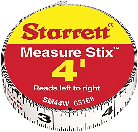 Starrett 63168 SM44W Steel Tape Measure with Adhesive Back, 1/2-Inch x 4'