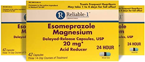 Reliable-1 Laboratories Esomeprazole Magnesium Delayed Release Antacid Capsules 20MG Acid Reducer for Heartburn Relief (3 Pack)