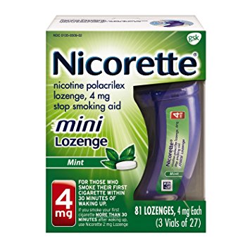 Nicorette mini Nicotine Lozenge Mint 4 milligram Stop Smoking Aid 81 count