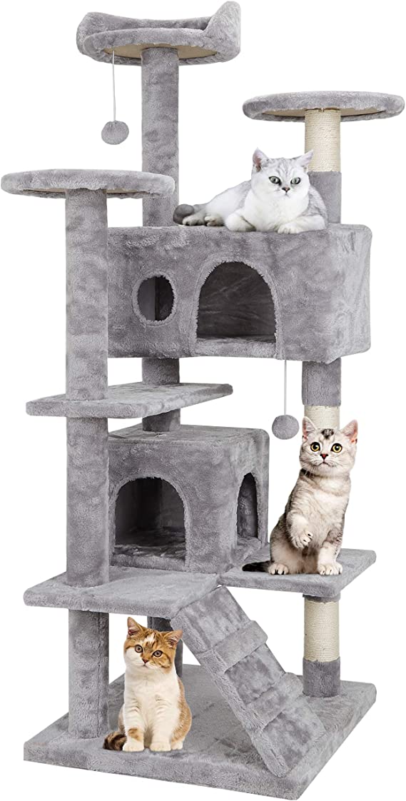 ZENY 53‘‘ Cat Tree with Sisal-Covered Scratching Posts and 2 Plush Rooms Cat Furniture for Kittens