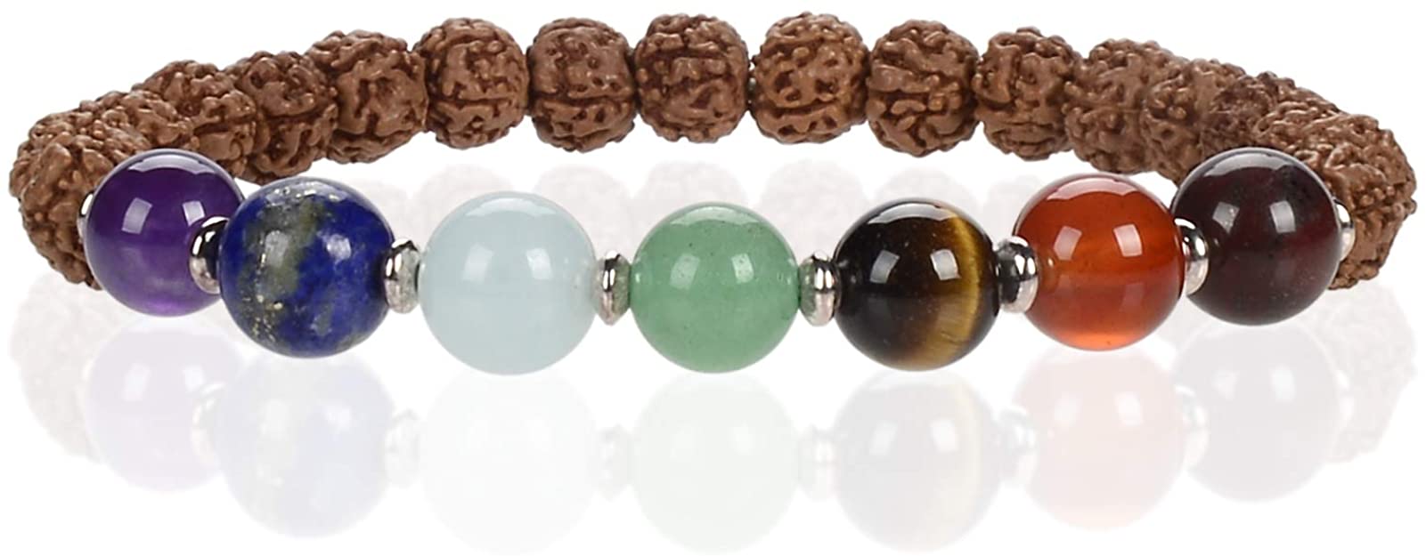 Cherry Tree Collection Chakra Stretch Bracelet | Genuine Natural 8mm Gemstones Beads, Sterling Silver Spacers | Men/Women | Small, Medium, Large Sizes