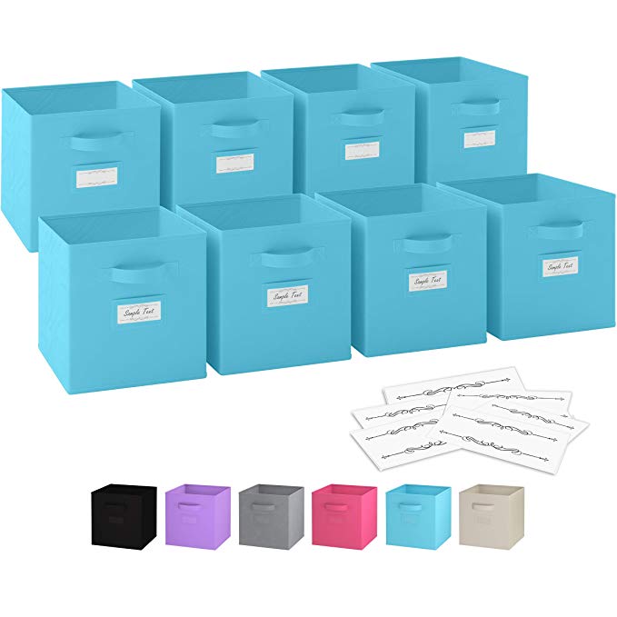 Royexe - Storage Cubes - (Set of 8) Storage Baskets | Features Dual Handles & 10 Label Window Cards | Cube Storage Bins | Foldable Fabric Closet Shelf Organizer | Drawer Organizers and Storage (Blue)