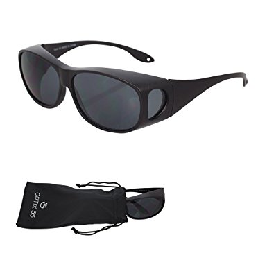 Wrap Around Sunglasses, UV Protection to Wear as Fit Over Glasses - Unisex Matte Black with Smoked Lenses - Polarized or Regular - by Optix 55