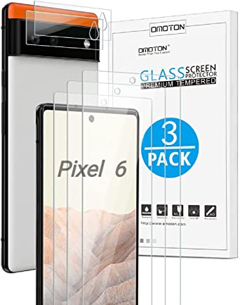 OMOTON [3 2 Pack] Screen Protector for Google Pixel 6 (Not for Pixel 6 Pro) and Camera Lens Protector, Bubble Free/Scratch Resistant/Tempered Glass
