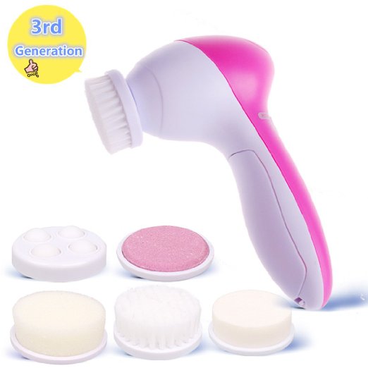 Kalevel® Portable Facial Pore Cleaner 5 in 1 Electric Wash Face Machine Body Cleaning Massage Mini Skin Beauty Brush Face Massager Face Cleaner Machine Beauty Instrument Tool (Pink)
