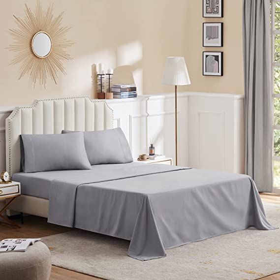 Lifewit King Bed Sheet Set Ultra Soft Bedding Sheet with Deep Pocket, Breathable & Cooling Sheet & 2 Pillowcases 4 Pieces Set, Grey