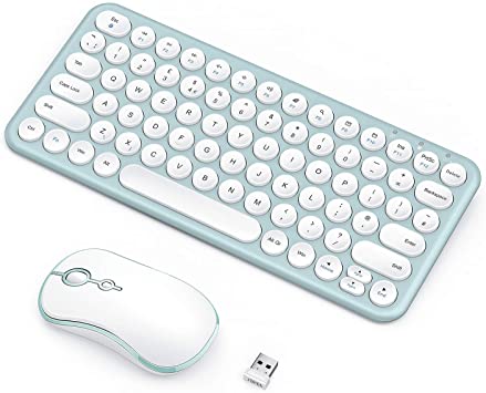 Wireless Keyboard Mouse UK Layout - Rechargeable Keyboard and Mouse Small Low Profile Compact Keyboard and Mouse Set for Windows Devices - Green & White