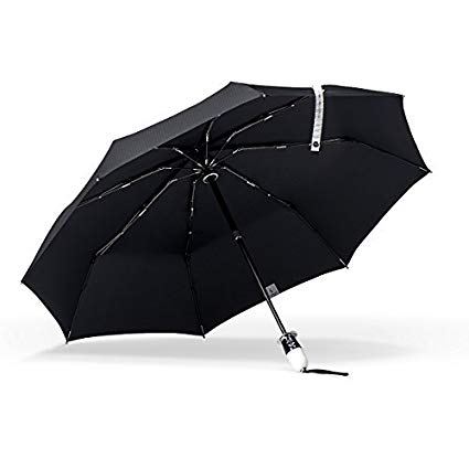 ShedRain Stratus Collection Dualmatic Auto Open/Auto Close Compact Umbrella - Glossy Piano Black and White Grip