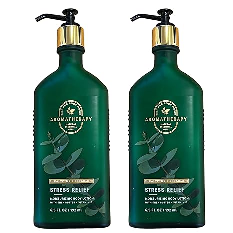 Bath and Body Works Stress Relief Eucalyptus Spearmint Gift Set of 2-6.5 Ounce Moisturizing Body Lotion with Shea Butter and Vitamin E