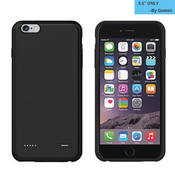 iPhone 6 / 6s Plus Battery Case, Gomeir Ultra Slim Extended Battery Case External Protective Battery Case Back Up Power Bank with 3700mAh Capacity, Lightning Charging Port, Earphone port (Black)