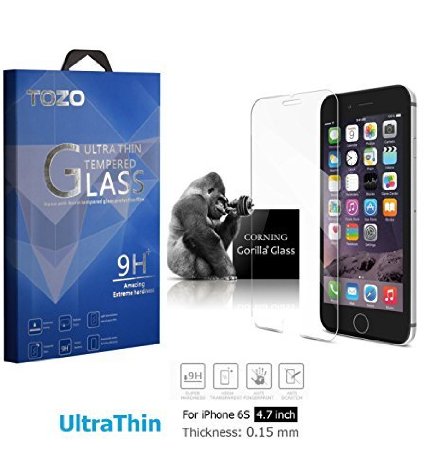 iPhone 6S Screen Protector Glass , TOZO [0.15mm] Ultrathin [Corning Gorilla] Premium Tempered Glass [3D Touch Compatible] 9H Hardness 2.5D Edge [Super Clear] Screen [Lifetime Warranty] 0.15mm