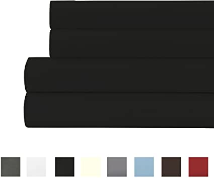 800 Thread Count 100% Egyptian Cotton 21 Inches Deep Pocket Sheet Set, Black Solid King Sheets 4 Piece Set