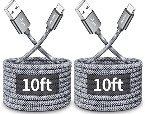 [2-Pack, 10ft] USB Type C Cable Fast Charging, CLEEFUN USB A to USB C Cable Nylon Braided Compatible with Samsung Galaxy S20 S10 S9 S8 Plus S10e, A10e A20 A51 A71, Note 20 10 9 8, Moto G6 G8 G7, LG