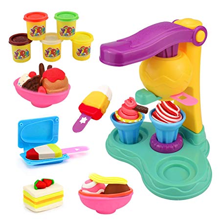 Jellydog Toy Play Dough Set, Ice Cream Dough Playset, Play Dough for Kids, Creative DIY Plasticine Molding Set, Ice Cream Set with Machine and Mold for Girls and Boys