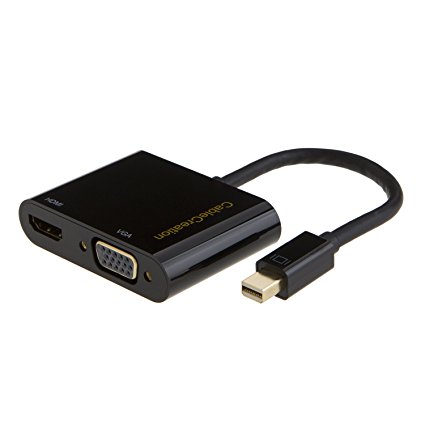 Mini DP to HDMI VGA Adapter, 2-in-1 (Two-In-One) Mini DisplayPort (Thunderbolt) to HDMI/VGA converter support 3D/4K via VGA, for iMac, Macbook Pro, Surface Pro & more, Black