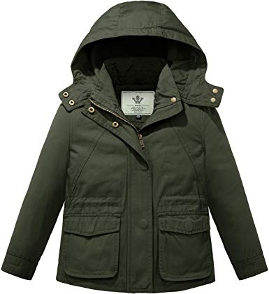 WenVen Girl's Casual Trendy Coat Cotton Jacket with Removable Hood