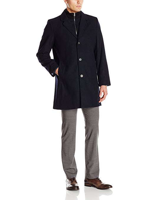 Tommy Hilfiger Men's Bruce 36 inch Single Breasted Wool Top Coat with Bib