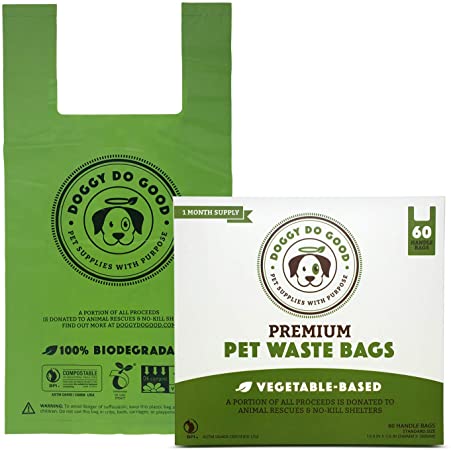 Biodegradable Dog Poop Bags | Compostable Dog Waste Bags, Unscented with Easy-tie Handles, Vegetable-Based & Eco-Friendly, Premium Thickness & Leak Proof, Easy Open, Supports Rescues