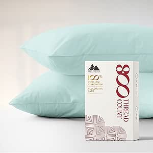 MAYFAIR LINEN 100% Egyptian Cotton Pillow Cases - 800 Thread Count Pillow Cases Queen/Standard Size Set of 2, Soft & Breathable Extra Long Staple Sateen Weave Cotton Pillow Covers for Bed - Sea Foam