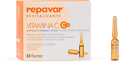 Active Vitamin C Ampoules by REPAVAR - Beauty Flash Effect Natural Vitamin C. Antiaging, Intense Revitalizing And Firming Treatment, High Concentrate Vitamin C (20 Ampoules)