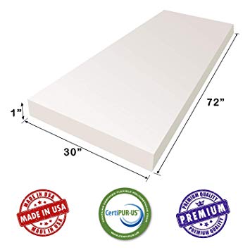 AK TRADING CO. 1" H X 30" W x 72"L Upholstery Foam Cushion CertiPUR-US Certified. (Seat Replacement, Upholstery Sheet, Foam Padding)