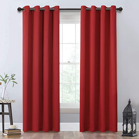 MYSKY HOME Curtains Bedroom Blackout - Blackout Curtains 84 Inch Length Grommet Thermal Insulated Room Darkening Window Curtain for Living Room, 2 Panels, 52 x 84 Inch, Red