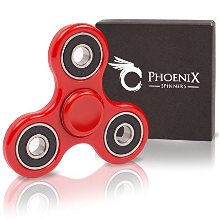 Phoenix Spinners Tri Spinner Fidget Toy for ADHD ADD and Autism - Stress and Anxiety Relief - EDC Focus Office Toy 2-4 Min Fast Spins - Custom Si3N4 Hybrid Ceramic Bearing, Injection Molded - Red