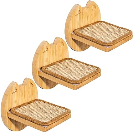 Yangbaga Set Of 3 Climbing Cat Shelves Steps - Solid Wood Cat Wall Furniture - Wall Mounted Cat Tree Climbing Scratching Tower Furniture For Indoor Cats…