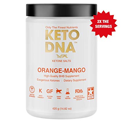 Keto DNA Orange Mango Exogenous Ketone Supplement | 30 Servings - 420g | BHB Salts for Ketosis | Beta Hydroxybutyrate Ketones Powder | Perfect to Burn Fat and Increase Energy & Focus | Large