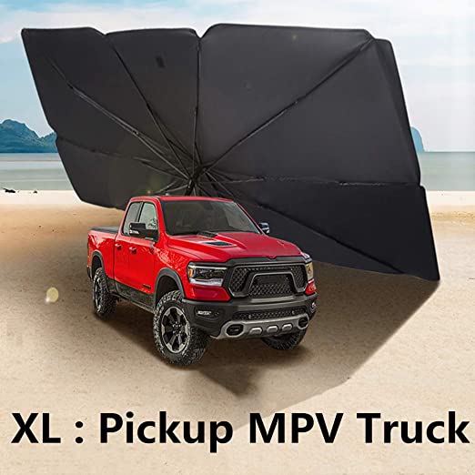 JOYTUTUS Pickup MPV Truck Car Windshield Umbrella with Safety Hammer, Keep Your Car Cool Car Sun Umbrella, Foldable Car Sun Shade for Front Windshield Umbrella, Easy to Store and Use，59''x 33''