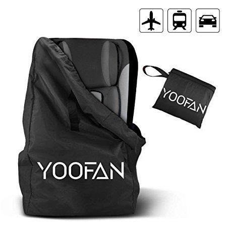 YOOFAN Gate Check Travel Bag with Backpack Shoulder Straps for Strollers, Car Seats, Pushchairs, Boosters, Infant Carriers and Wheelchairs, Water Resistant - Great for Airplane and Storage (Black)