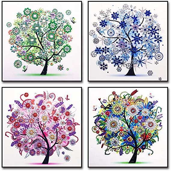 YIZRIO 4 Pack 5D DIY Diamond Painting Kits,Diamond Painting Tree for Adults Kids Crafts Drill Diamond for Embroidery Arts Craft Home Wall Decor