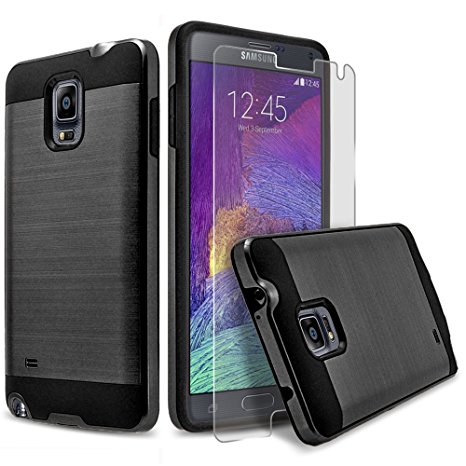 Galaxy note 4 Case, 2-Piece Style Hybrid Shockproof Hard Case Cover   Circle(TM) Stylus Touch Screen Pen And Screen Protector (Black)