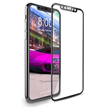 iPhone X Screen Protector, Topcanyon [ Full Coverage ] [0.33mm 5D] [Bubble-Free] [9H Hardness] [Easy Installation] [HD Clear] Tempered Glass Screen Protector for iPhone X (Black)