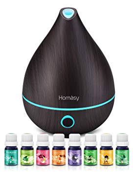 Homasy Aromatherapy Diffuser with Essential Oils Set, Essential Oil Diffuser 130ml and 8 Bottles Natural Pure Essential Oils, Super Quiet Aroma Diffuser with 8 Colors Lights BPA-free for Home Office