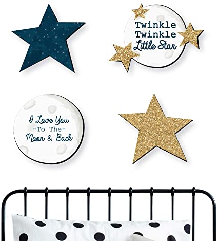 Big Dot of Happiness Twinkle Twinkle Little Star - Nursery and Kids Room Home Decorations - Shaped Wall Art - 4 Piece