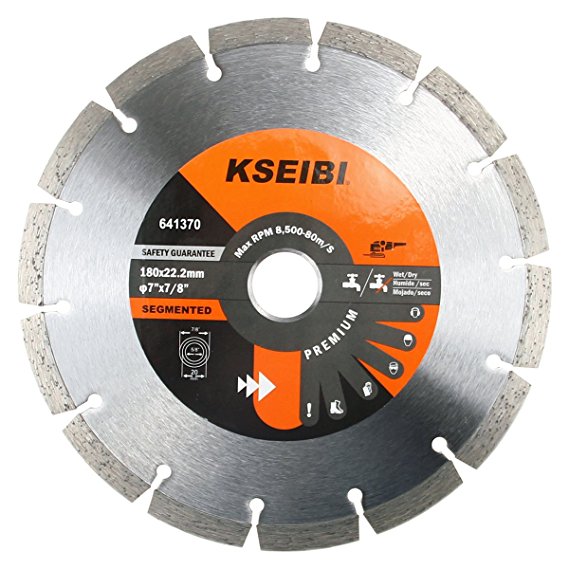 KSEIBI 641370 Premium 7 Inch Dry Wet Cutting Segmented Diamond Saw Blade with 7/8 Inch Arbor for Concrete Stone Brick Masonry