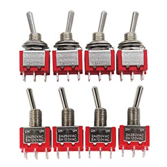 mxuteuk 8pcs MTS-202 6 Terminal 2 Position DPDT Mini Miniature Toggle Switch Car Dash Dashboard ON/ON 5A 125V 2A 250V