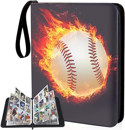 Baseball Card Binder 9 Pocket - Lictin Baseball Card Holder, 3 Ring Trading Card Binder, Sports Card Binder Collection Trading Card Albums Fits 810 Cards with 45 Removable Sleeves