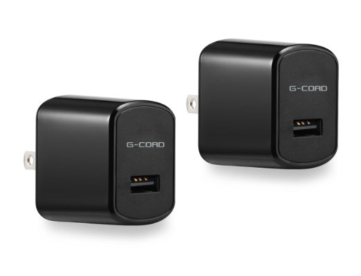 G-Cord® 2 Packs 2.1A Universal USB Travel Wall Charger AC Power Adapter High Speed Fast Charging for Apple iPhone, iPad, iPad Mini, iPad Air, iPod, Samsung, HTC, Blackberry and More (Black)