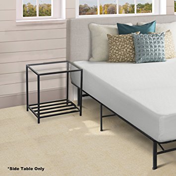 Best Price Mattress Contemporary Side Table with Glass Top, Black