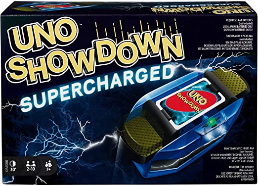 ​UNO Showdown Supercharged Family Card Game with 112 Cards & Showdown Supercharged Unit for Ages 7 Years Old & Up, Gift for Kid, Family or Adult Game Night, Ships in Own Container