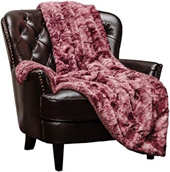 Chanasya Fuzzy Faux Fur Throw Blanket - Light Weight Blanket for Bed Couch and Living Room Suitable for Fall Winter and Spring (60x70 Inches) Dark Rose