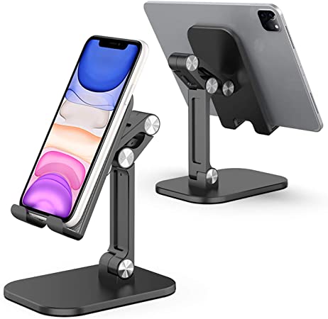 Cell Phone Stand, Adjustable Foldable Cell Phone Holder, Non-Slip Holder Tablet Stand, Case Friendly 4"-12.9" Mobile Phone for 11 Pro Xs Xs Max Xr X 8 Universal Accessories Desk (Black)