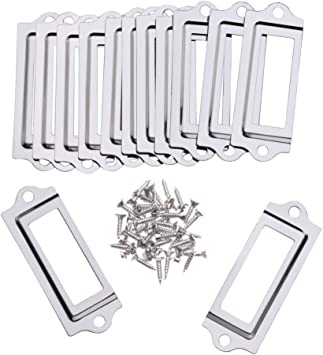 Bluecell 20pcs Mini Silver Color Metal Office File Cabinet Shelves Drawer Name Card Label Holder Frames with Screws (Silver Color, 60 x 22mm)
