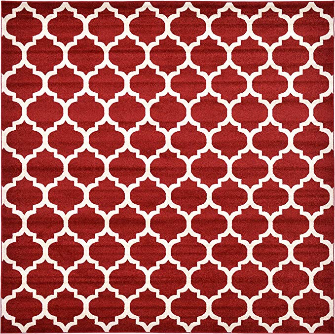 Unique Loom Trellis Collection Moroccan Lattice Red Home Décor Square Rug (10' x 10')