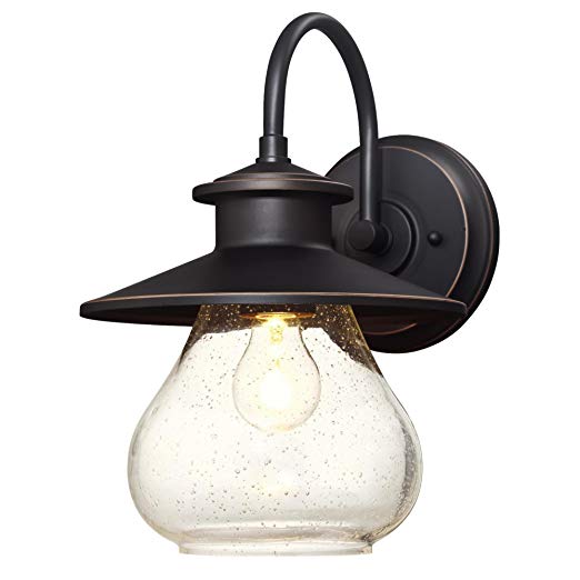 Westinghouse Lighting 6313500 Delmont One-Light Outdoor Wall Fixture, Oil Rubbed Bronze Finish with Highlights with Clear Seeded Glass,