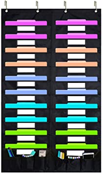 Eamay Hanging File Folder Organizer - 20 Pockets and 6 Learning Tool Pockets, Wall Mount Document Letter Organizer/Pocket Chart Office Supplies Office Bill Organizer for Home School Classroom Planner