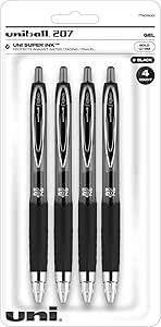 uni-ball® 207™ Retractable Fraud Prevention Gel Pens, Bold Point, 1.0 mm, Translucent Black Barrels, Black Ink, Pack Of 4